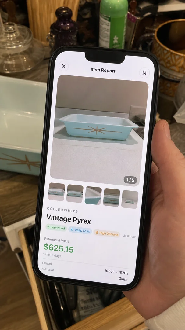 Pyrex Atomic Dish found and appraised at $625 with Value Scout
